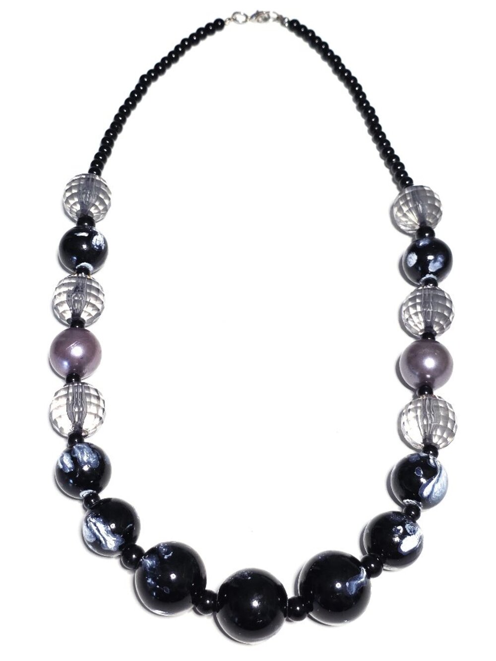 Chunky black & clear beaded statement necklace
